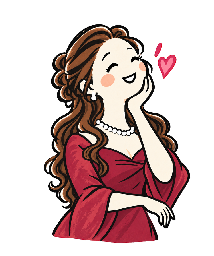 ほほえみながら頬杖をつくMitzyのイラスト